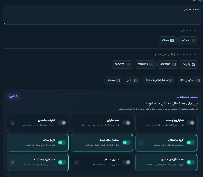 دسته‌بندی و سطح دسترسی پلن